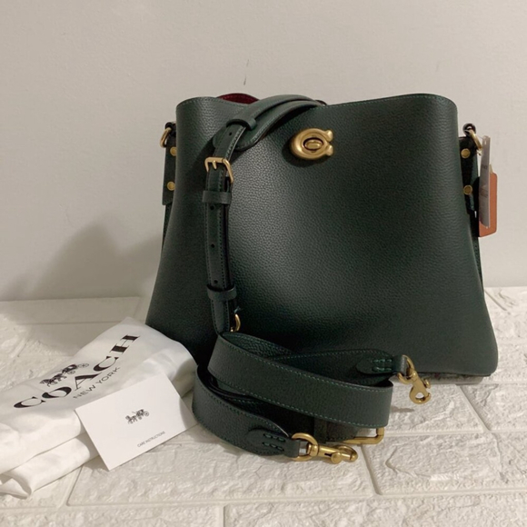 BNWT Coach Willow C2590 Brass/Amazon Green Multi Shoulder Bag In Colorblock - Picture 8 of 9